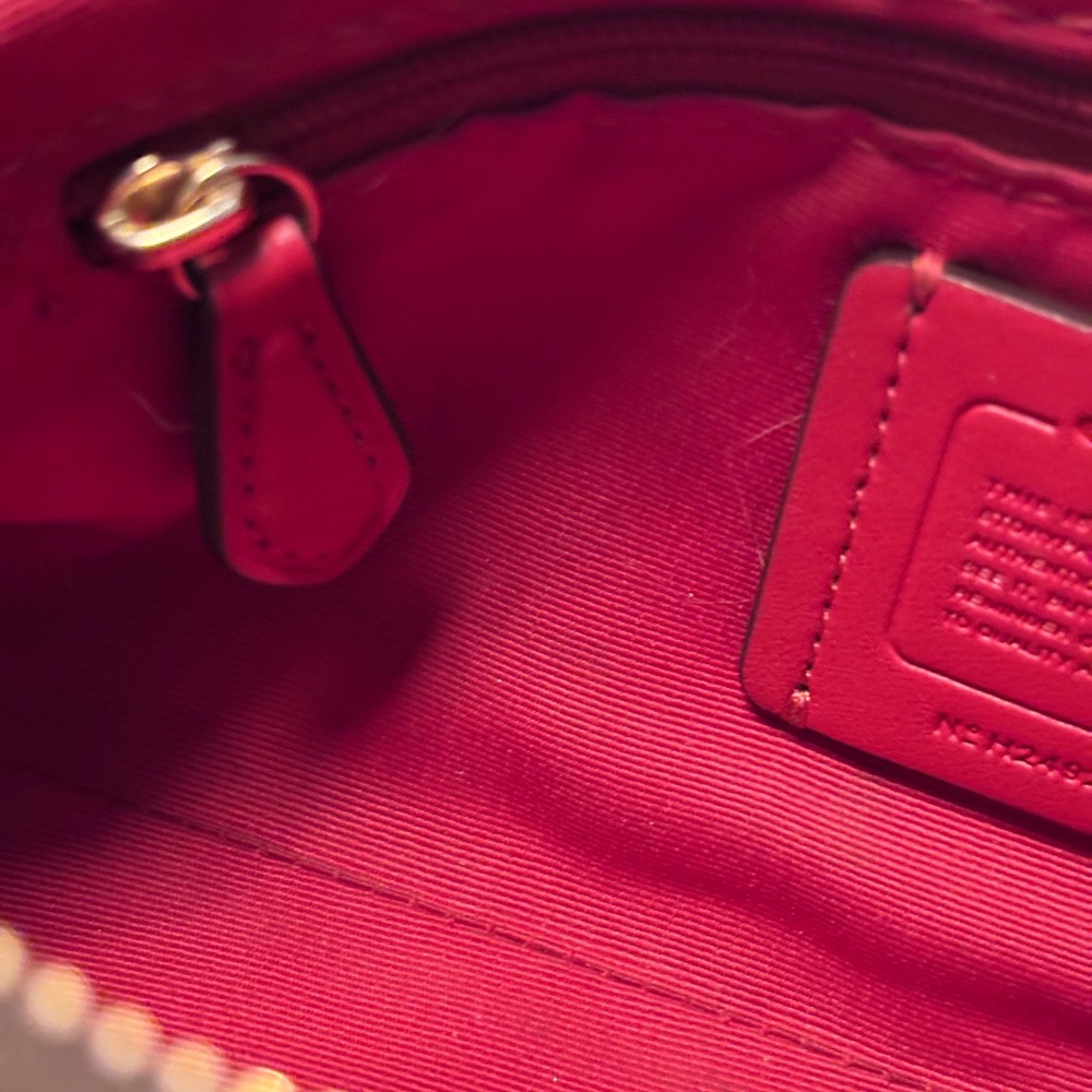 COACH Charlotte Shoulder Bag In Signature Canvas (CX810)Gold/Walnut/Bold-Red - Picture 12 of 14